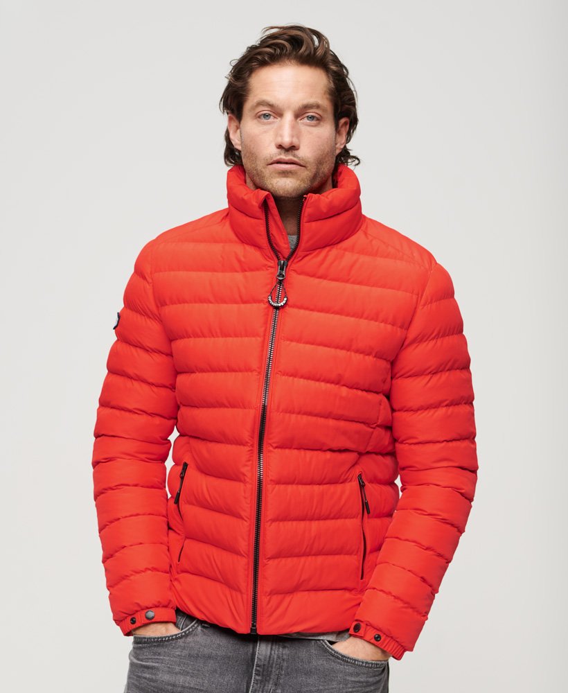 jaqueta acolchoada estampada fuji em vermelho pôr do sol