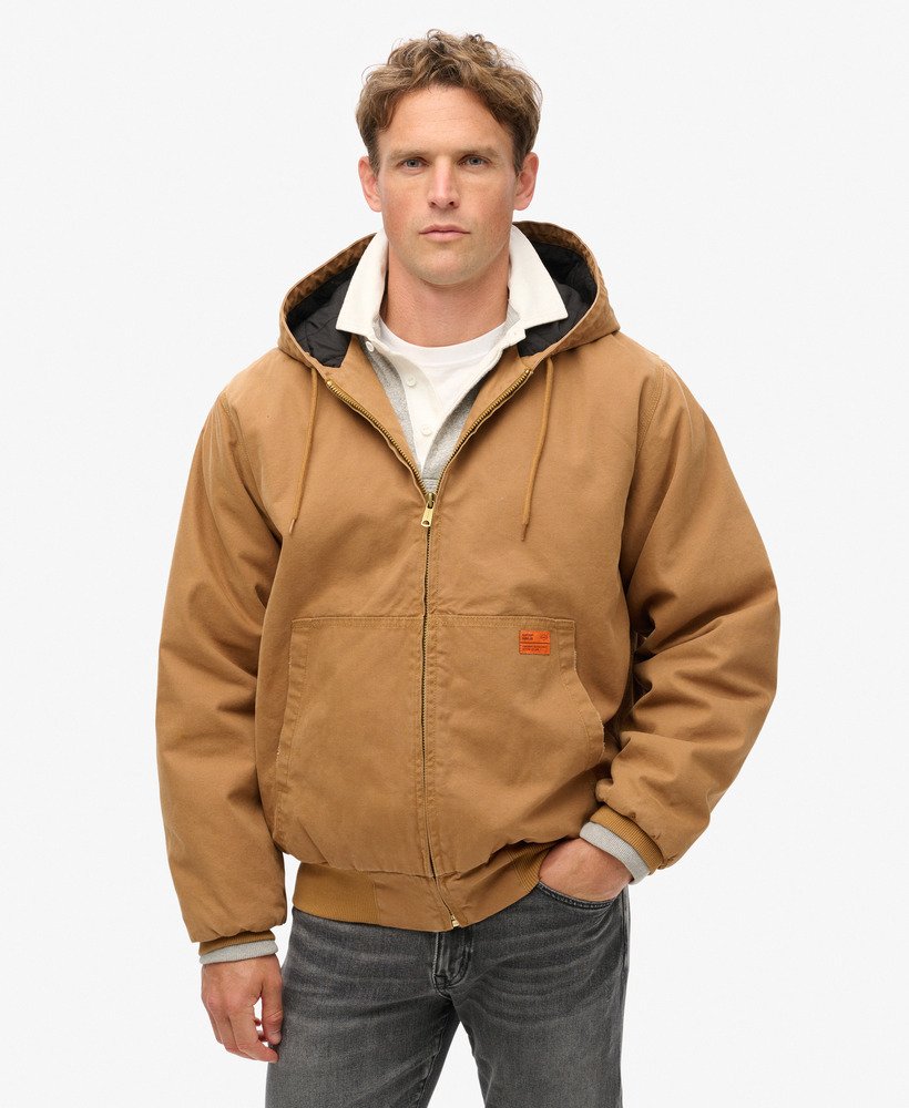 jaqueta bomber com capuz surplus em denim co marrom tabaco