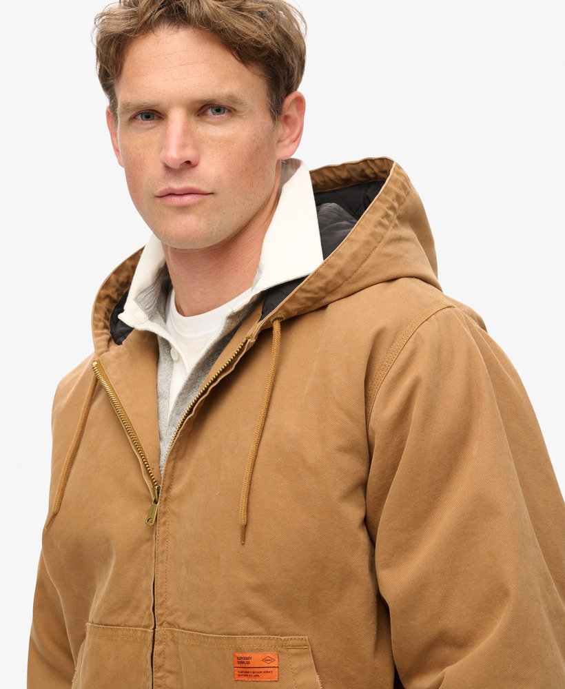 jaqueta bomber com capuz surplus em denim co marrom tabaco
