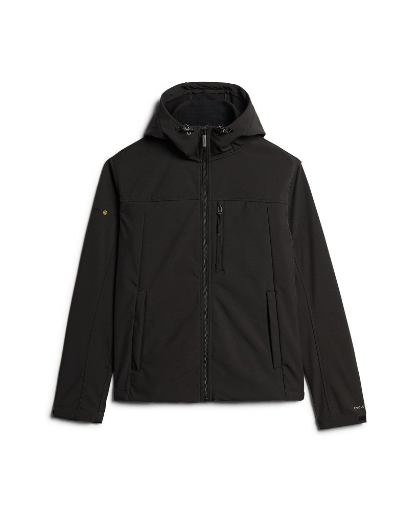 jaqueta trekker soft shell com capuz na cor preta
