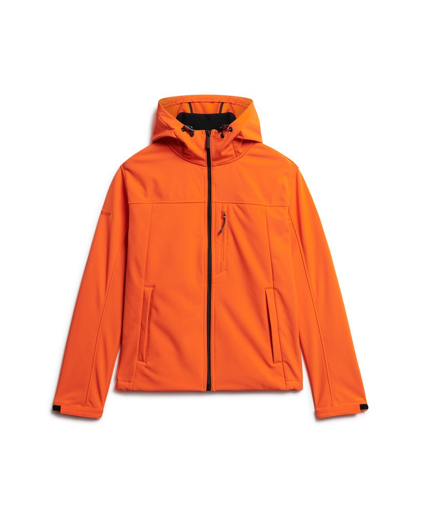 jaqueta trekker soft shell com capuz na cor laranja flamejante