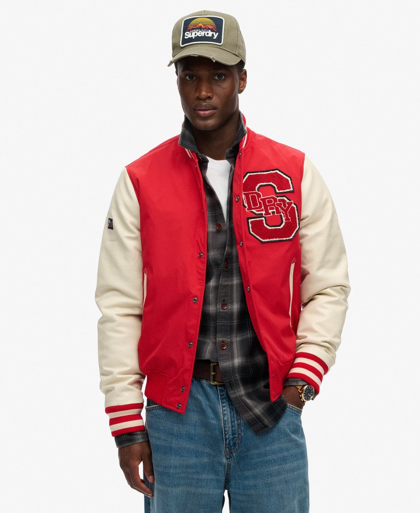 jaqueta bomber universitária mascot na cor vermelho universitÁrio