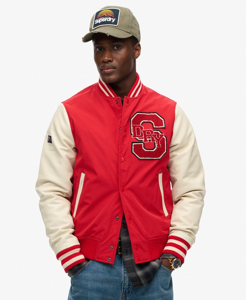 jaqueta bomber universitária mascot na cor vermelho universitÁrio