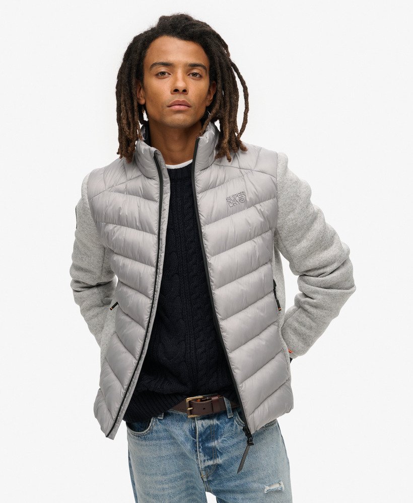 jaqueta acolchoada híbrida storm knitted na cor cinza mesclado.