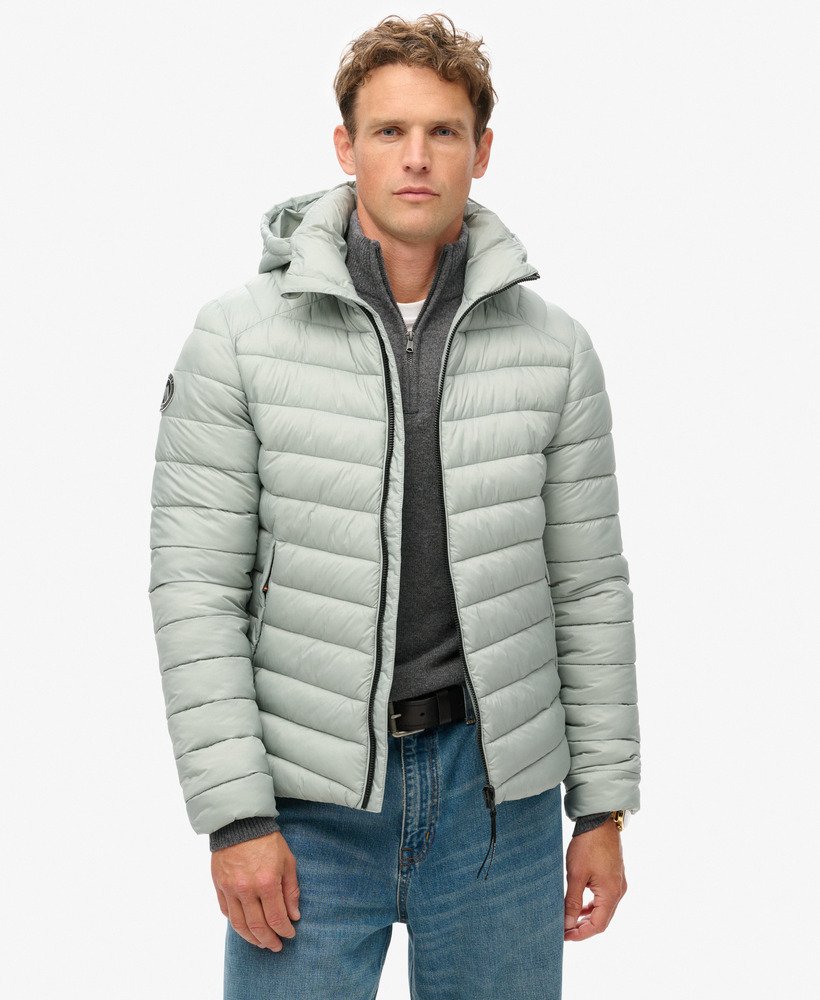 jaqueta acolchoada com capuz fuji sport na cor cinza pombo