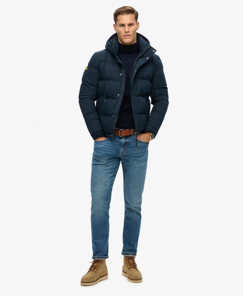 jaqueta puffer curta com capuz everest na cor azul marinho eclipse.