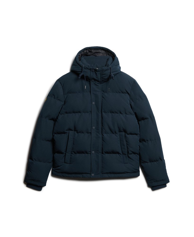 jaqueta puffer curta com capuz everest na cor azul marinho eclipse.
