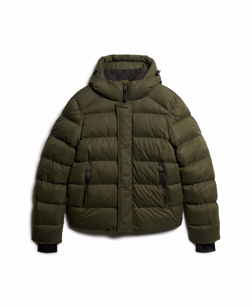 Jaqueta puffer esportiva com capuz em microfibra