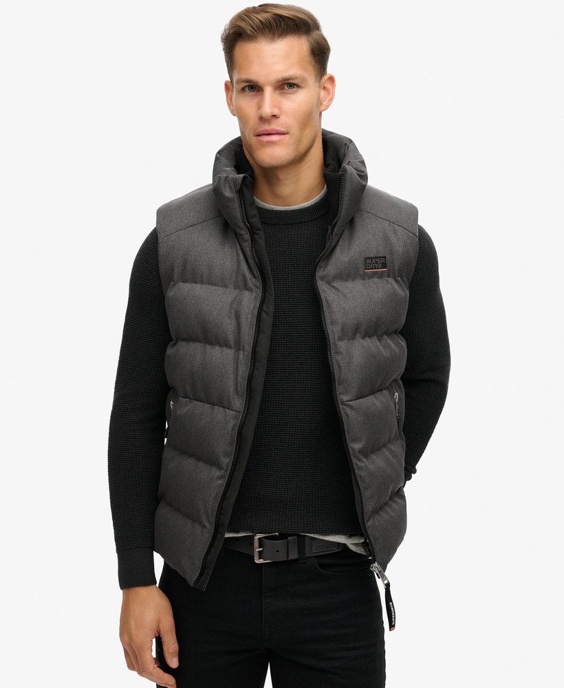 colete esportivo acolchoado em tweed cinza mesclado