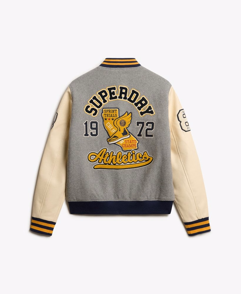 Jaqueta Bomber com Patches Universitários