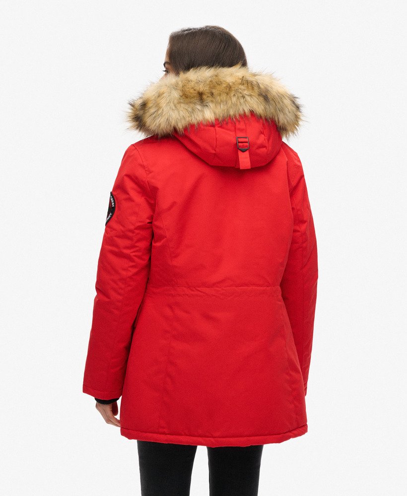 casaco parka com capuz everest em pele sintética na cor vermelho de alto risco.