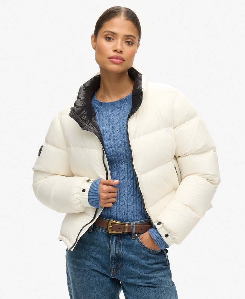 jaqueta acolchoada de luxo alpine com plumas na cor branca
