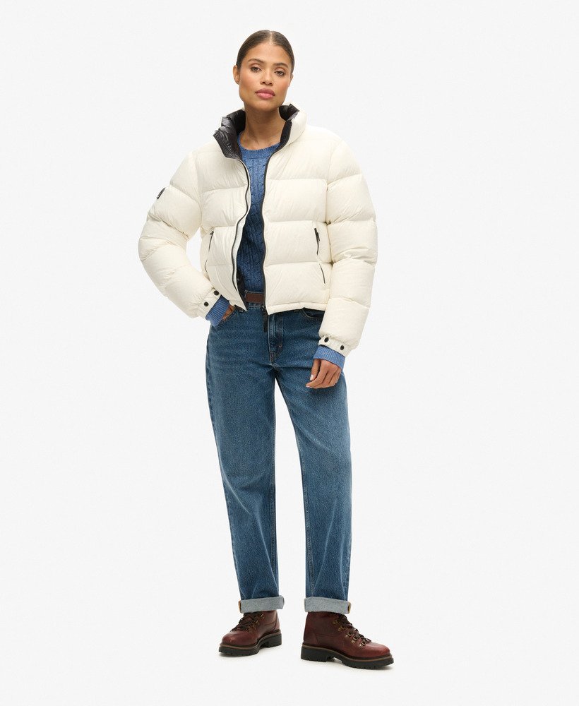 jaqueta acolchoada de luxo alpine com plumas na cor branca