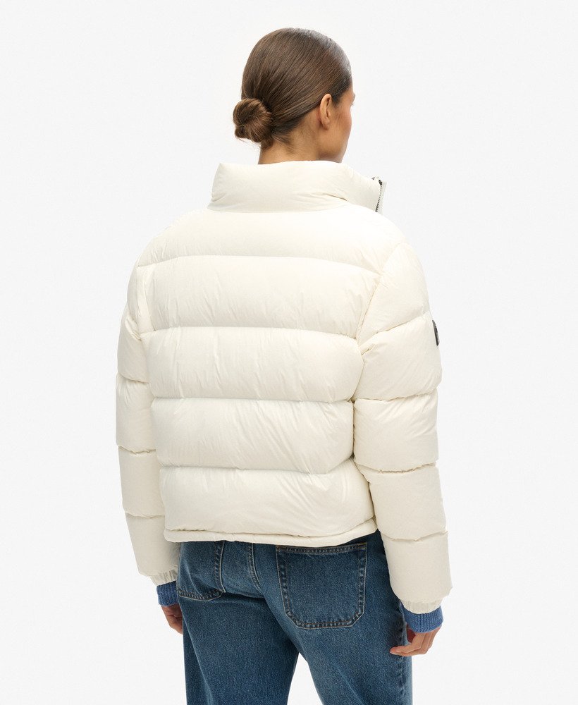 jaqueta acolchoada de luxo alpine com plumas na cor branca