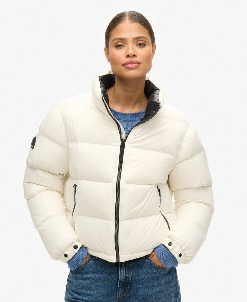 jaqueta acolchoada de luxo alpine com plumas na cor branca