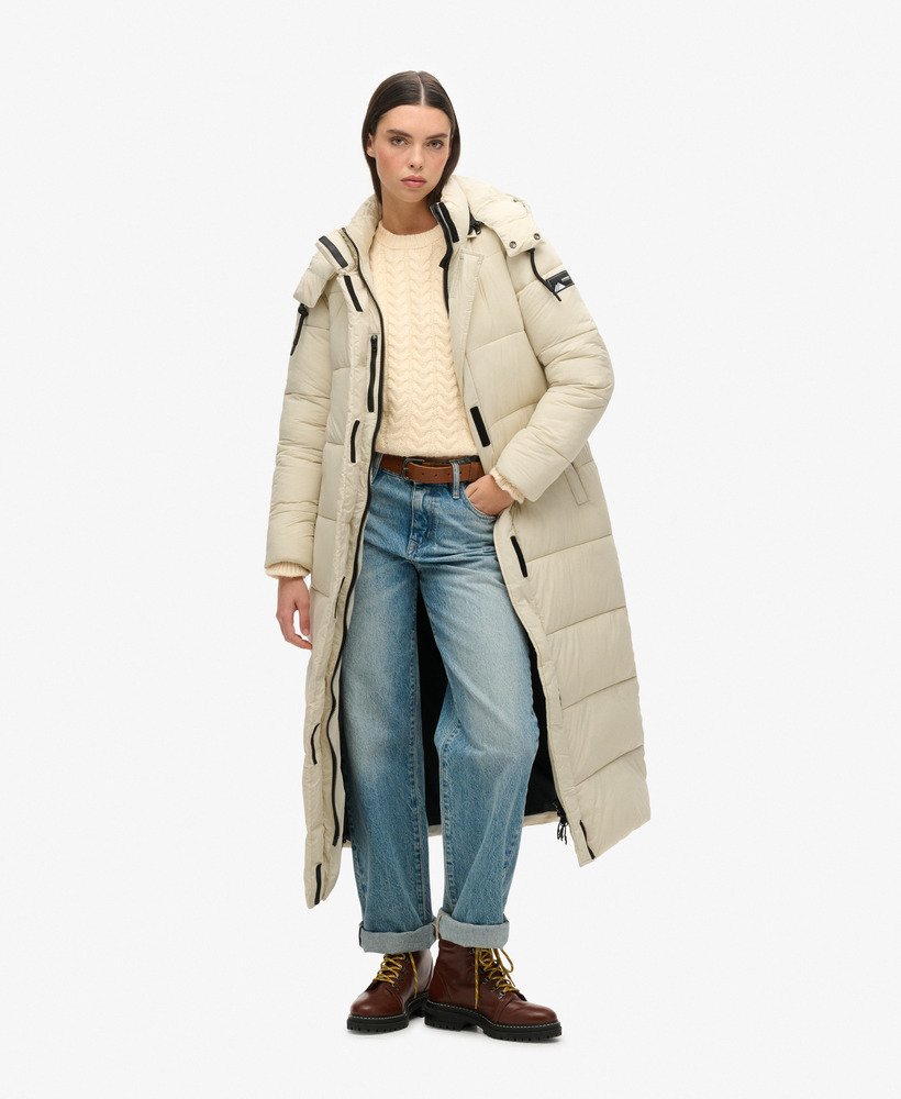 jaqueta puffer longa ripstop na cor pelicano.