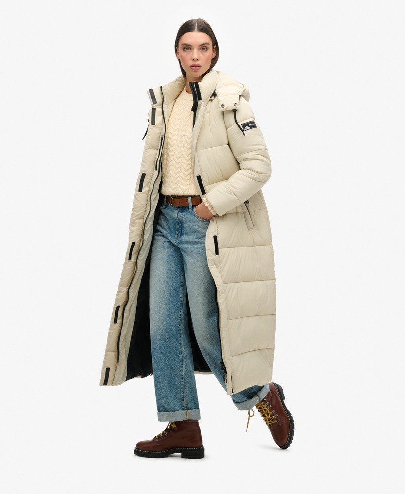 jaqueta puffer longa ripstop na cor pelicano.