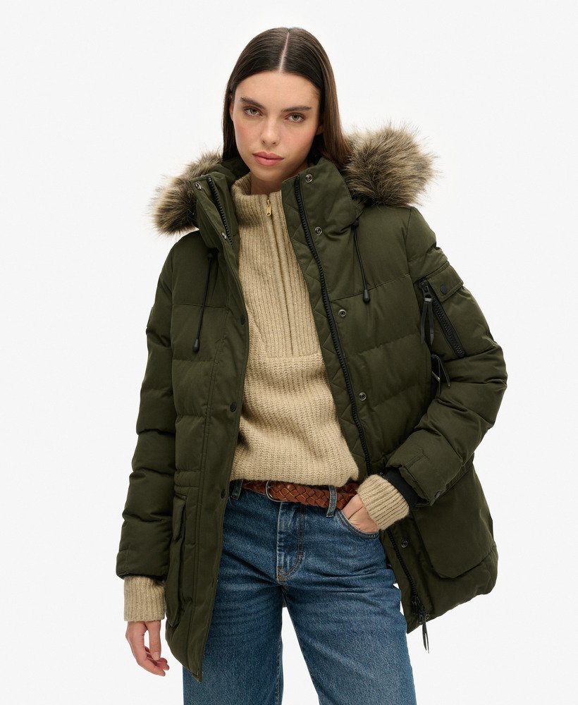 jaqueta parka de expedição em microfibra na cor verde-oliva surplus goods