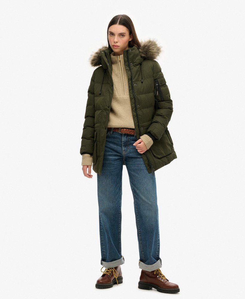 jaqueta parka de expedição em microfibra na cor verde-oliva surplus goods
