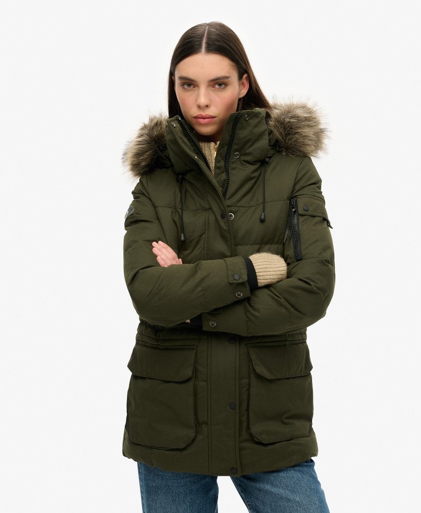 jaqueta parka de expedição em microfibra na cor verde-oliva surplus goods