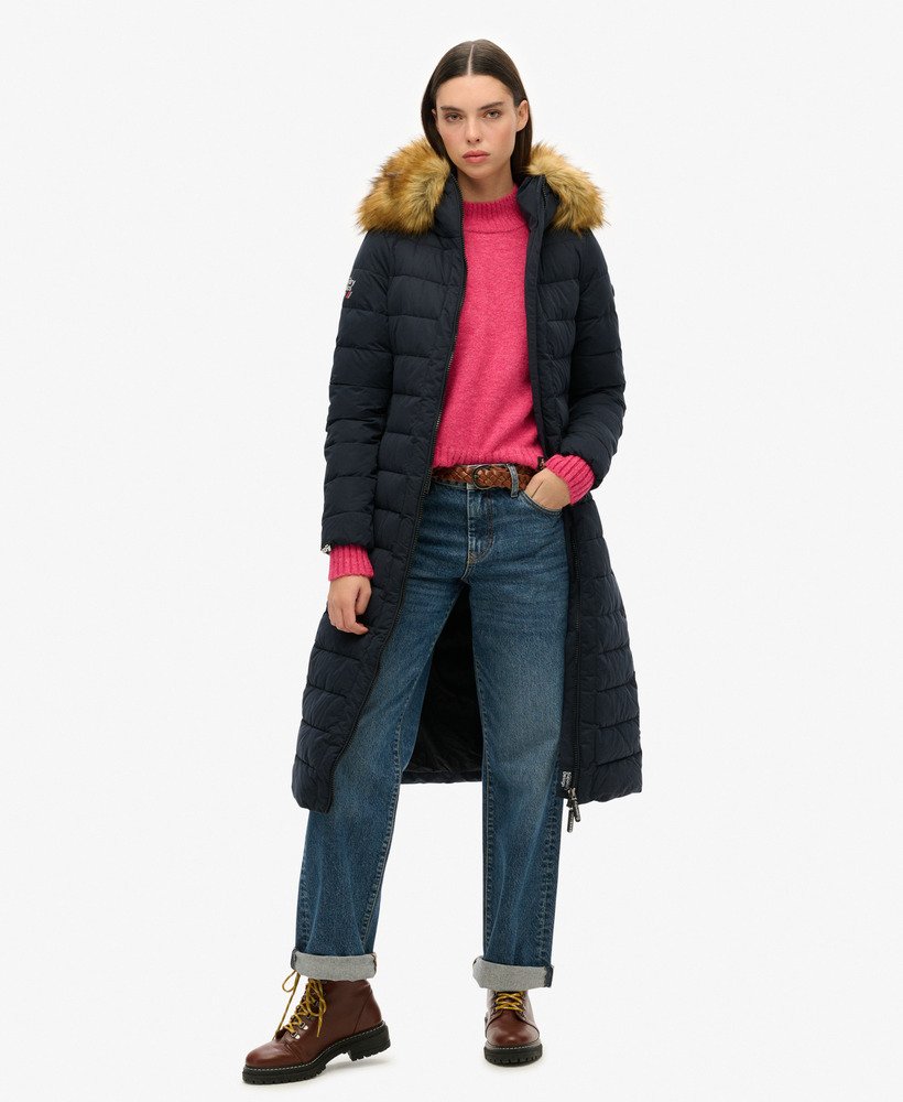 casaco puffer longo arctic na cor azul marinho.