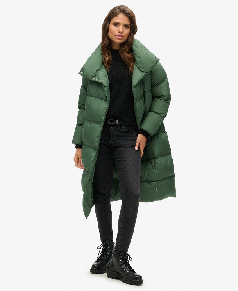 casaco puffer comprido na cor military duck