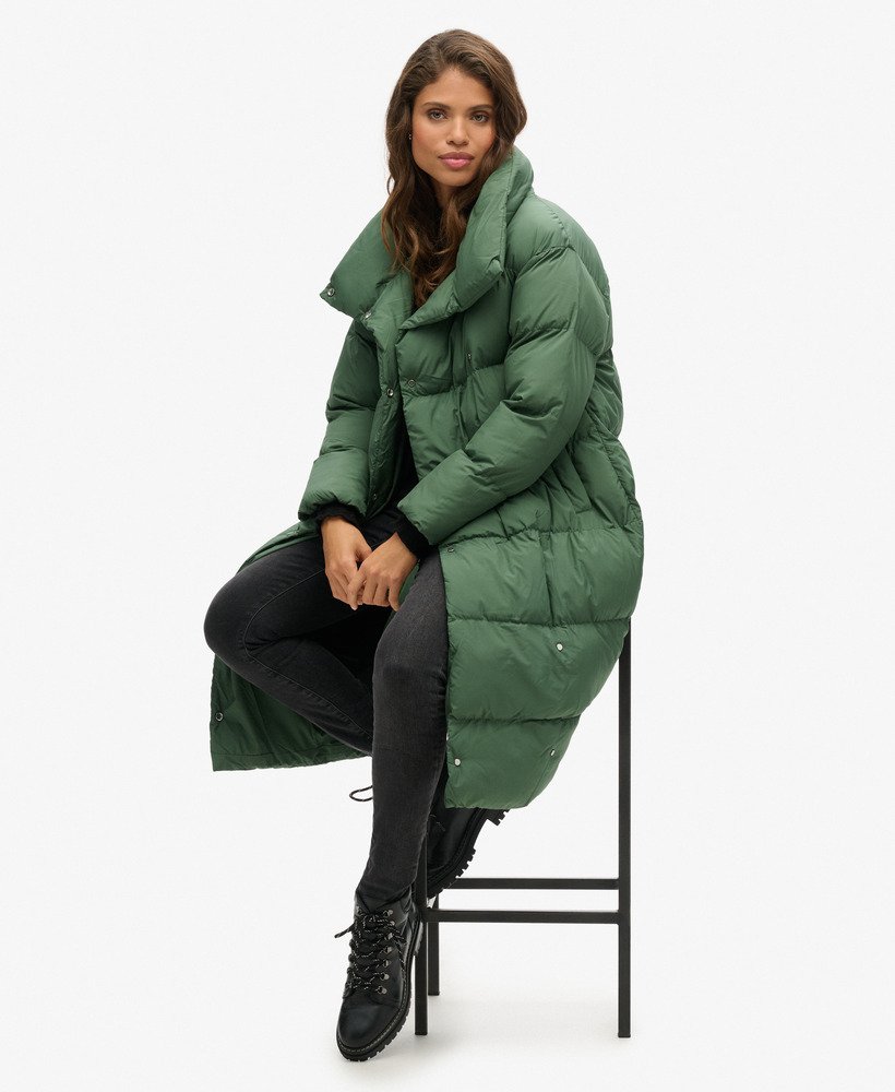 casaco puffer comprido na cor military duck