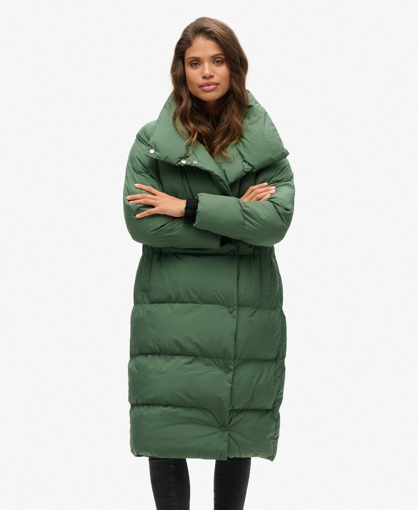 casaco puffer comprido na cor military duck