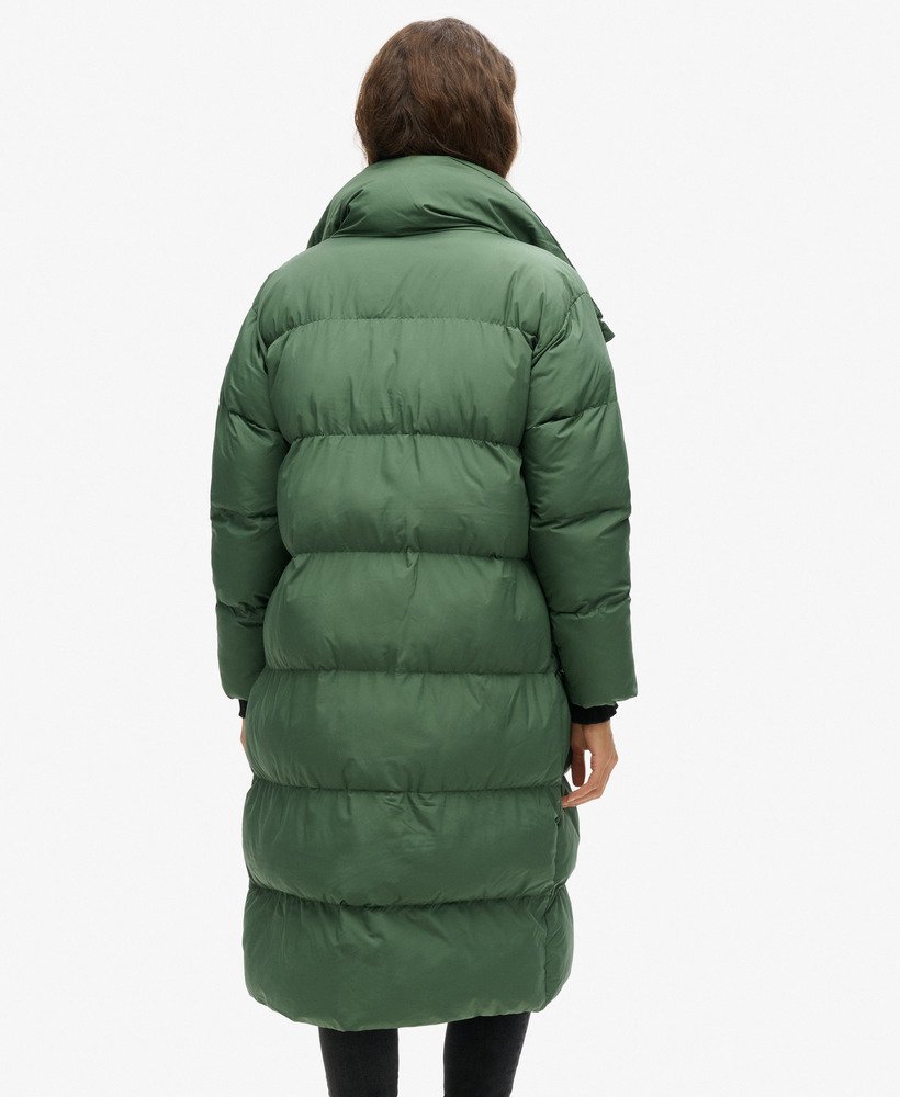 casaco puffer comprido na cor military duck