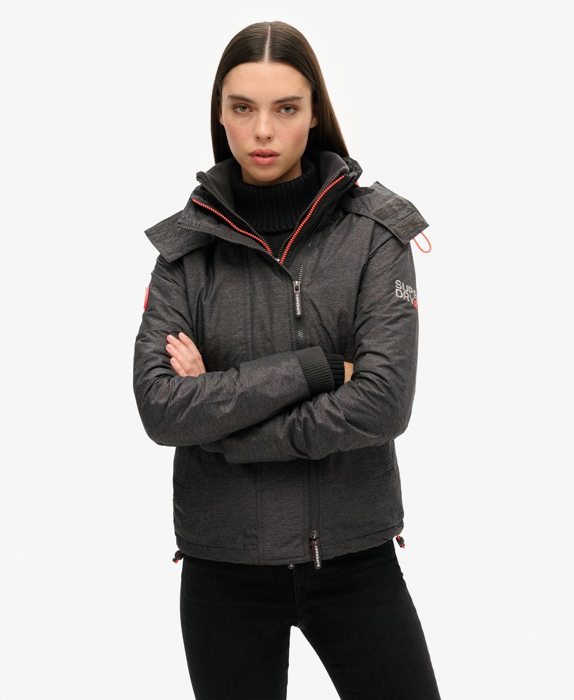 jaqueta corta-vento arctic sd com capuz e zíper frontal na cor cinza mesclado médiocoral choque.