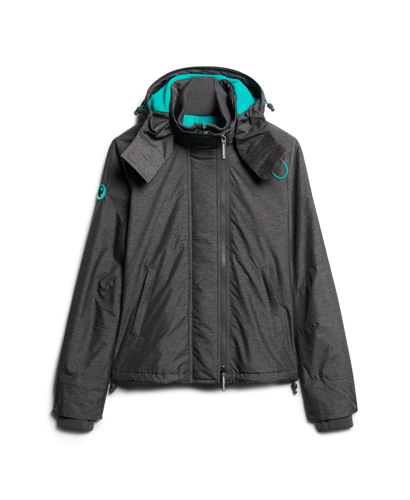 jaqueta corta-vento arctic sd com capuz e zíper frontal na cor cinza mesclado médioverde frio.