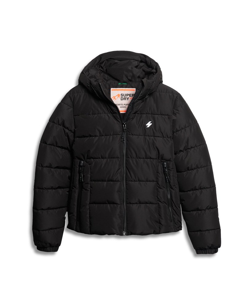 jaqueta puffer spirit sports com capuz na cor preta.