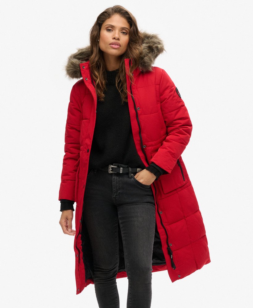 casaco acolchoado longo everest na cor vermelho escuro