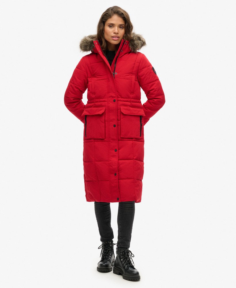 casaco acolchoado longo everest na cor vermelho escuro