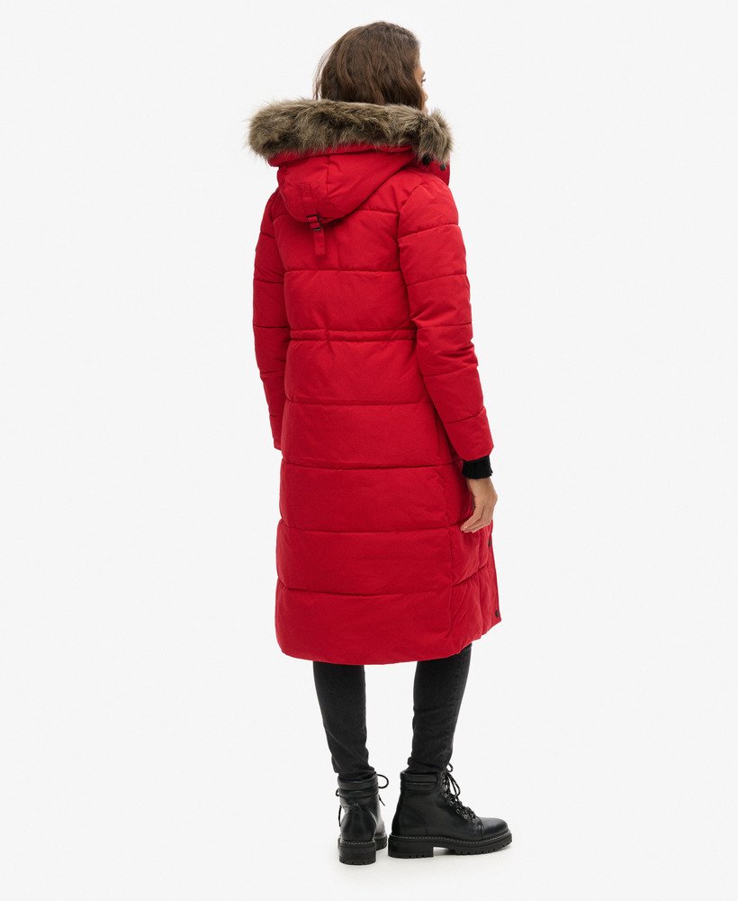 casaco acolchoado longo everest na cor vermelho escuro