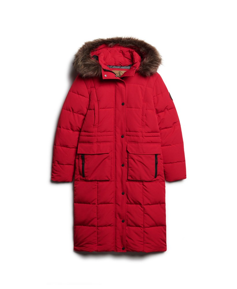 casaco acolchoado longo everest na cor vermelho escuro
