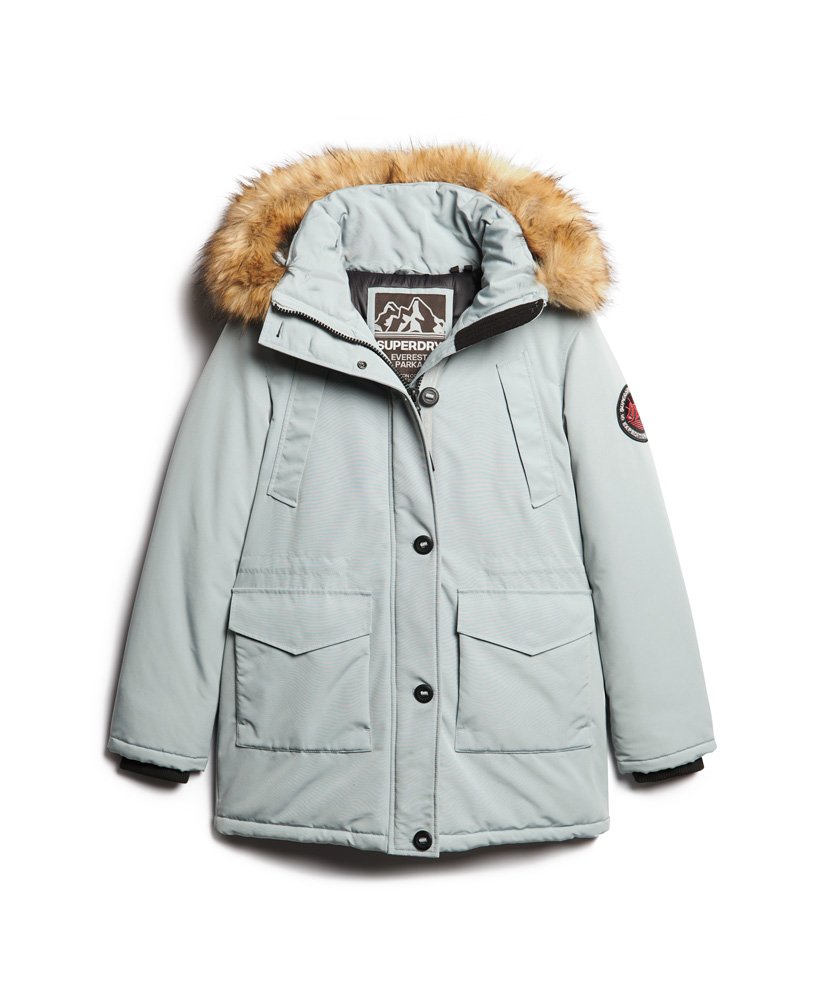 casaco parka com capuz em pele sintética everest na cor cinza skylark