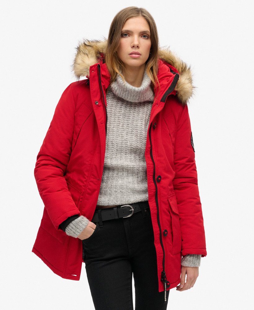 casaco parka com capuz em pele sintética everest na cor vermelho escuro