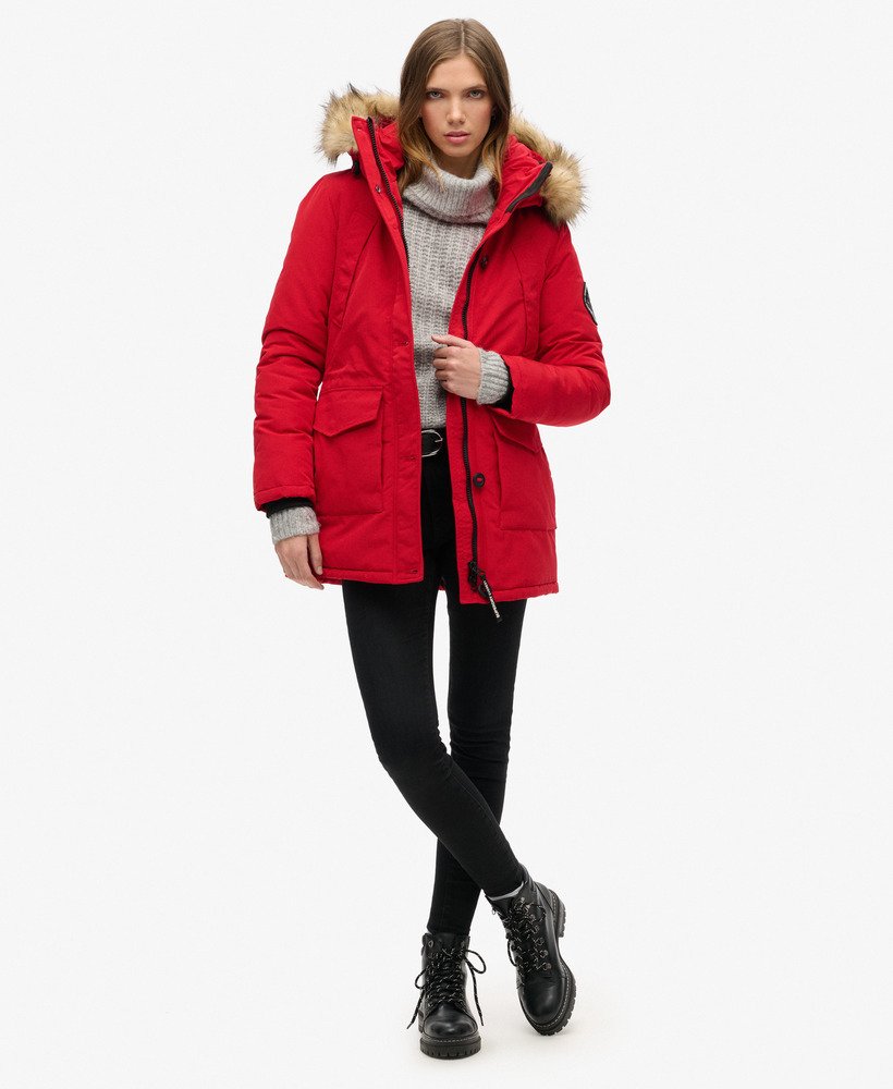 casaco parka com capuz em pele sintética everest na cor vermelho escuro