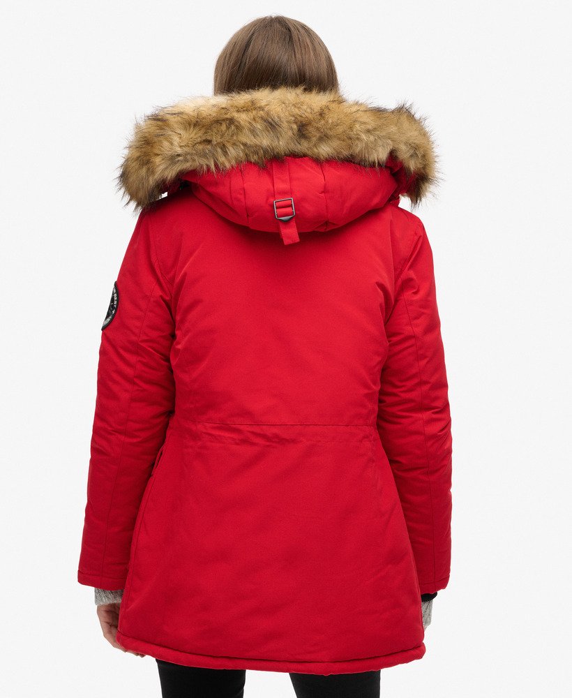 casaco parka com capuz em pele sintética everest na cor vermelho escuro