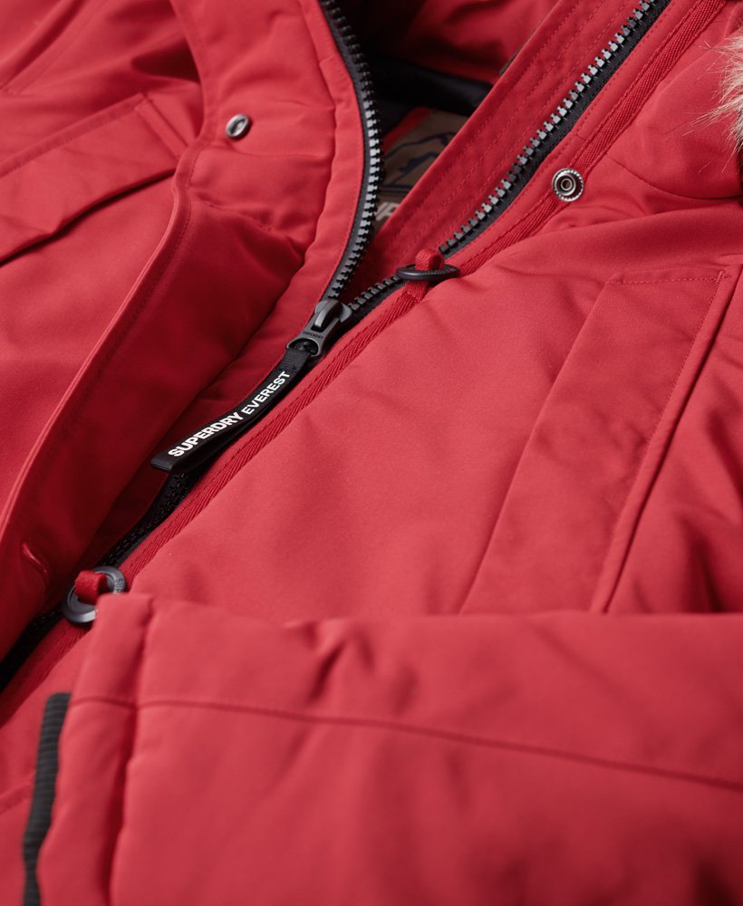 casaco parka com capuz em pele sintética everest na cor vermelho escuro