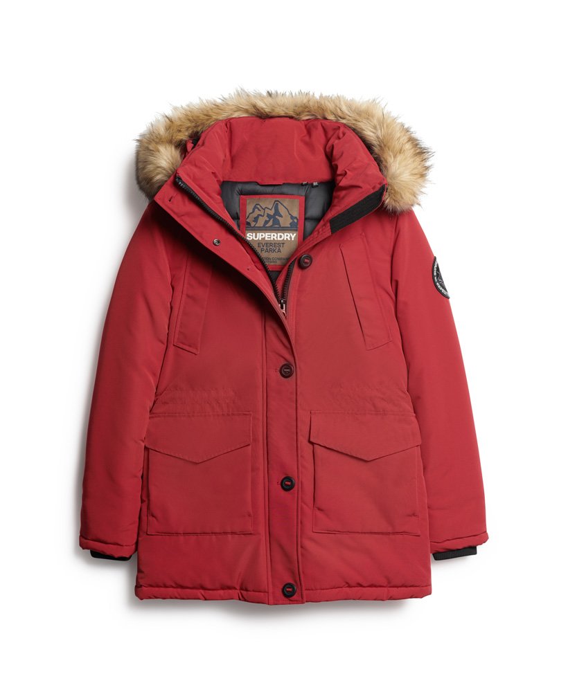 casaco parka com capuz em pele sintética everest na cor vermelho escuro