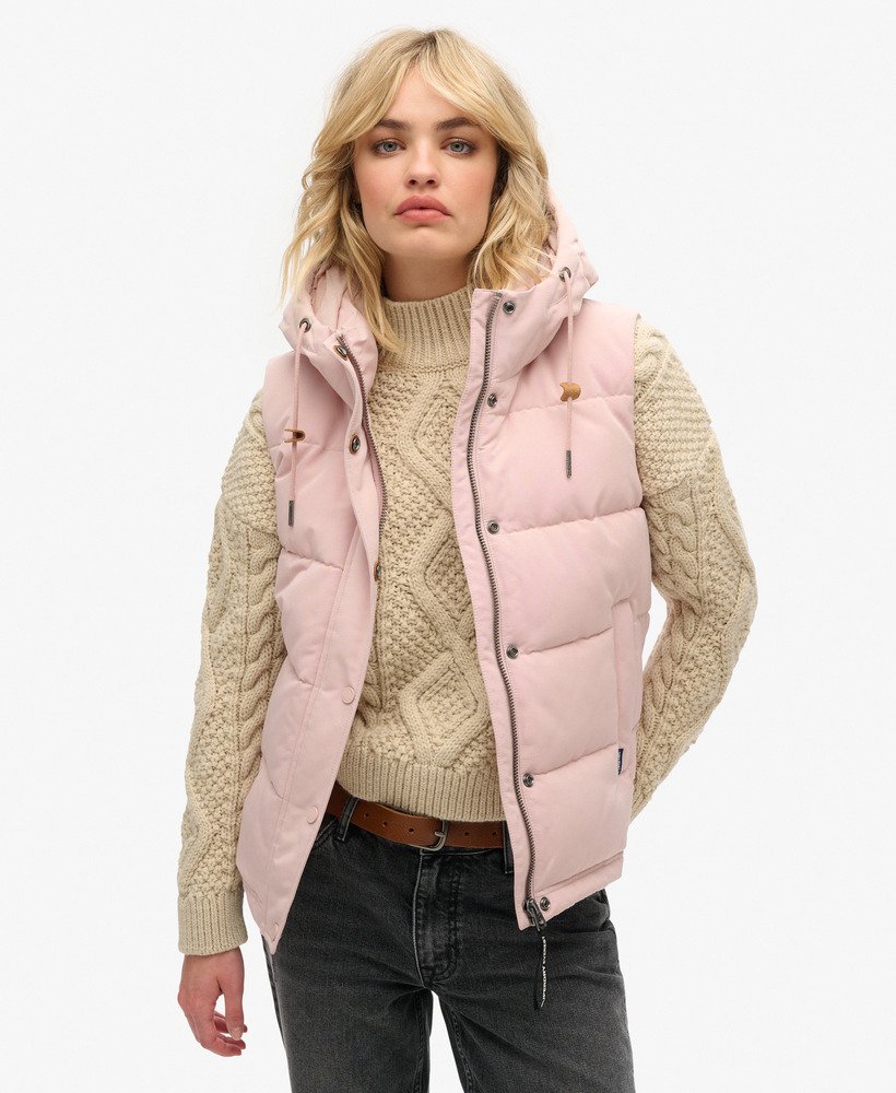 colete acolchoado com capuz everest na cor rosa blush