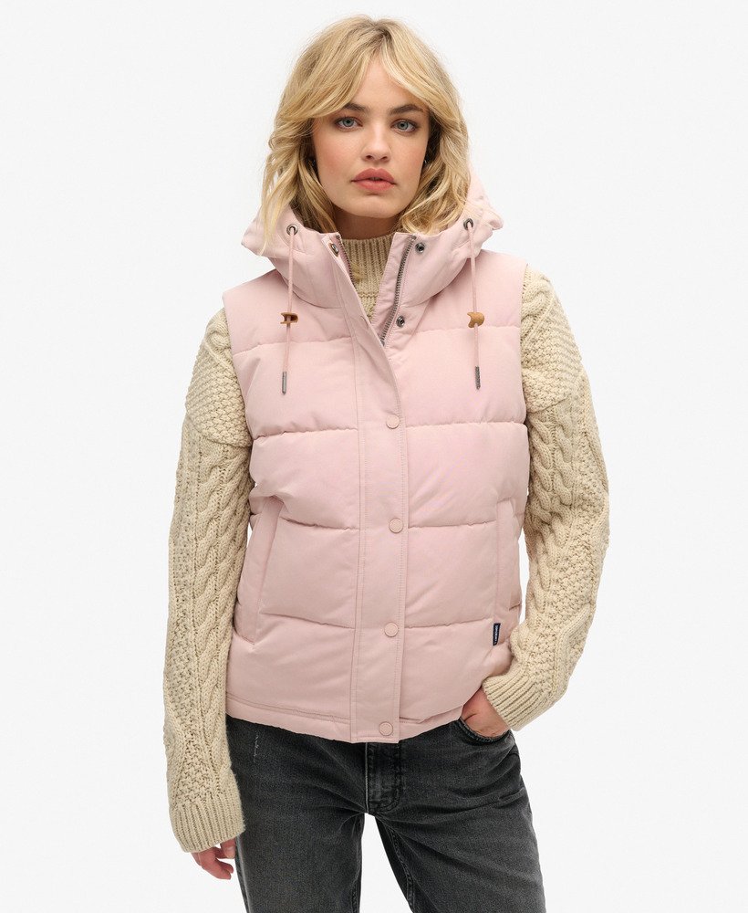 colete acolchoado com capuz everest na cor rosa blush