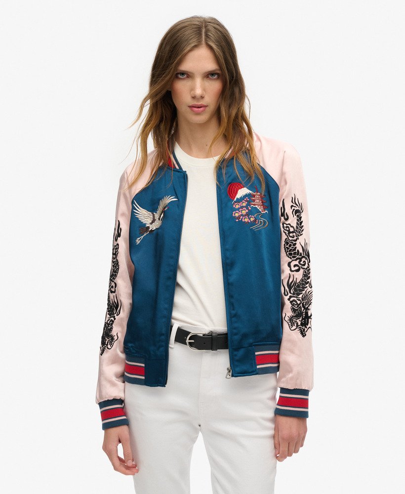 jaqueta bomber bordada suikajan na cor azul garrafa