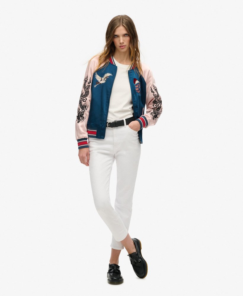 jaqueta bomber bordada suikajan na cor azul garrafa