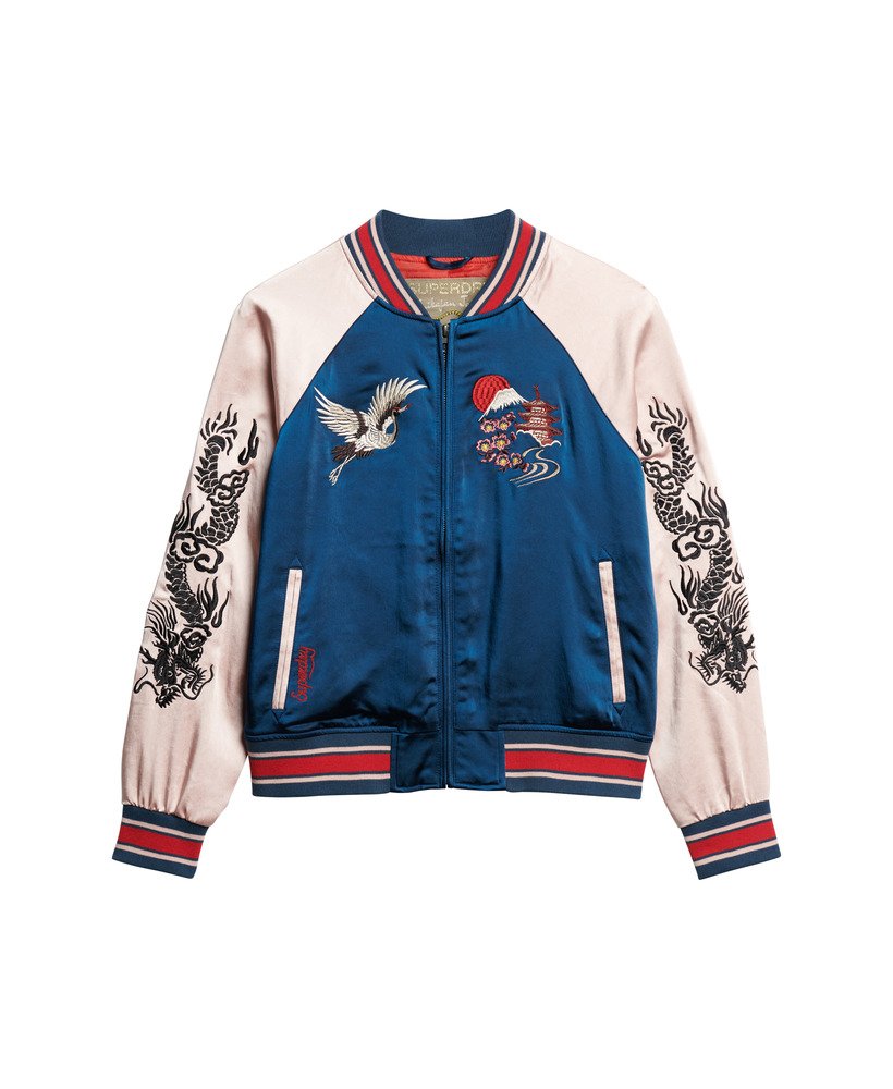jaqueta bomber bordada suikajan na cor azul garrafa