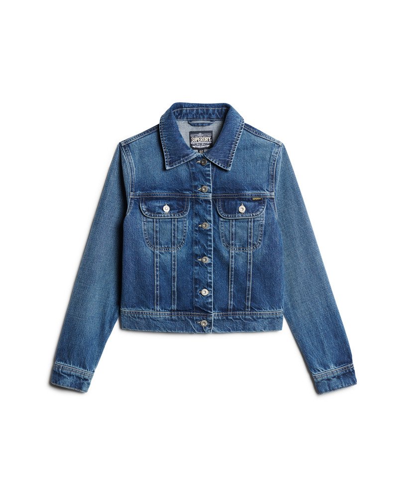 jaqueta jeans slim estilo trucker na cor azul beverley