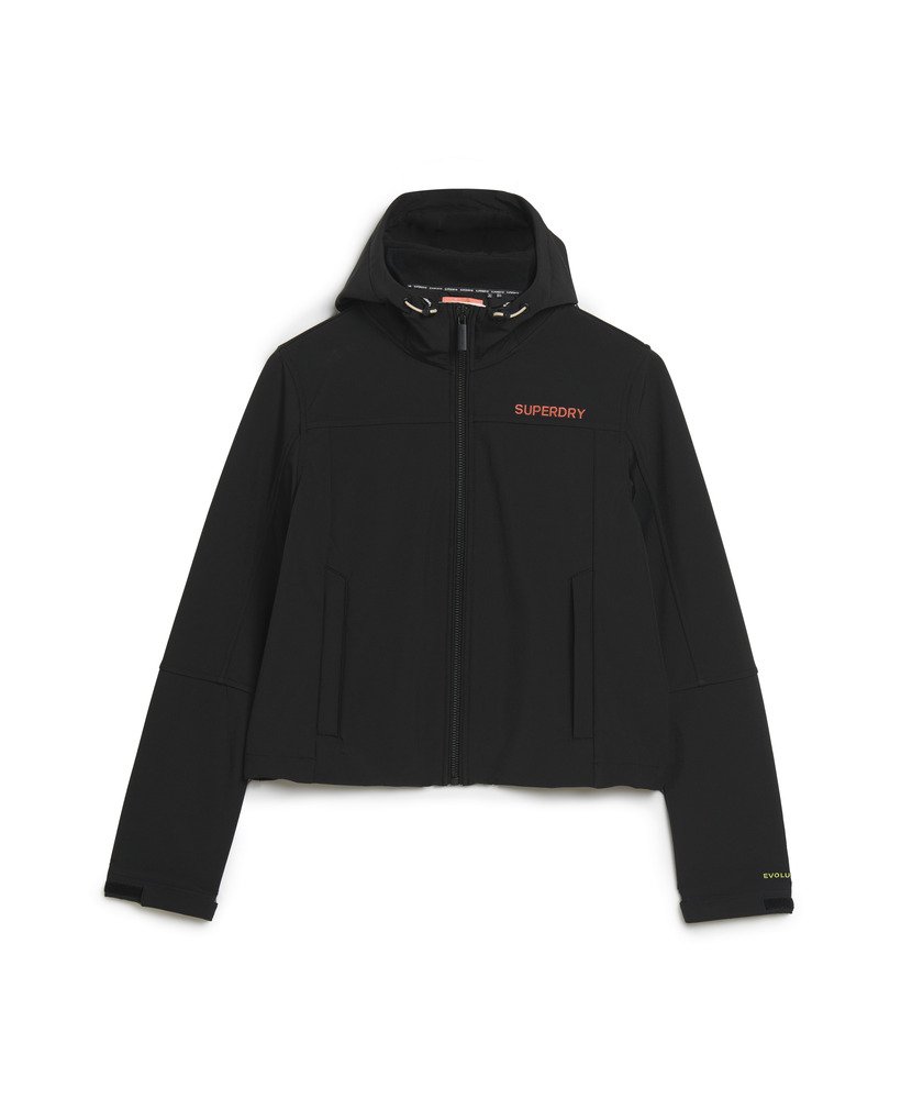jaqueta trekker soft shell com capuz na cor preta