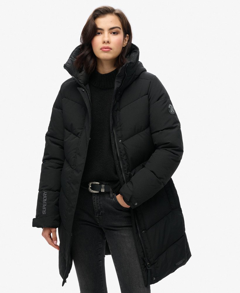 casaco parka acolchoado city chevron na cor preta